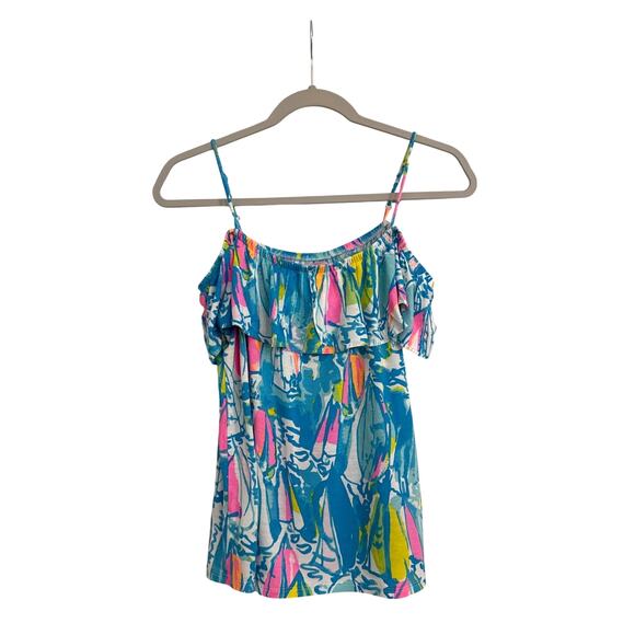 Lilly Pulitzer Tamiami Off Shoulder Preppy Beach Floral Ruffle Top Size Small - Picture 2 of 5